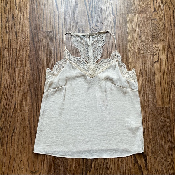 Cream Blush Satin Lace Trim Tank Top - Picture 2 of 7